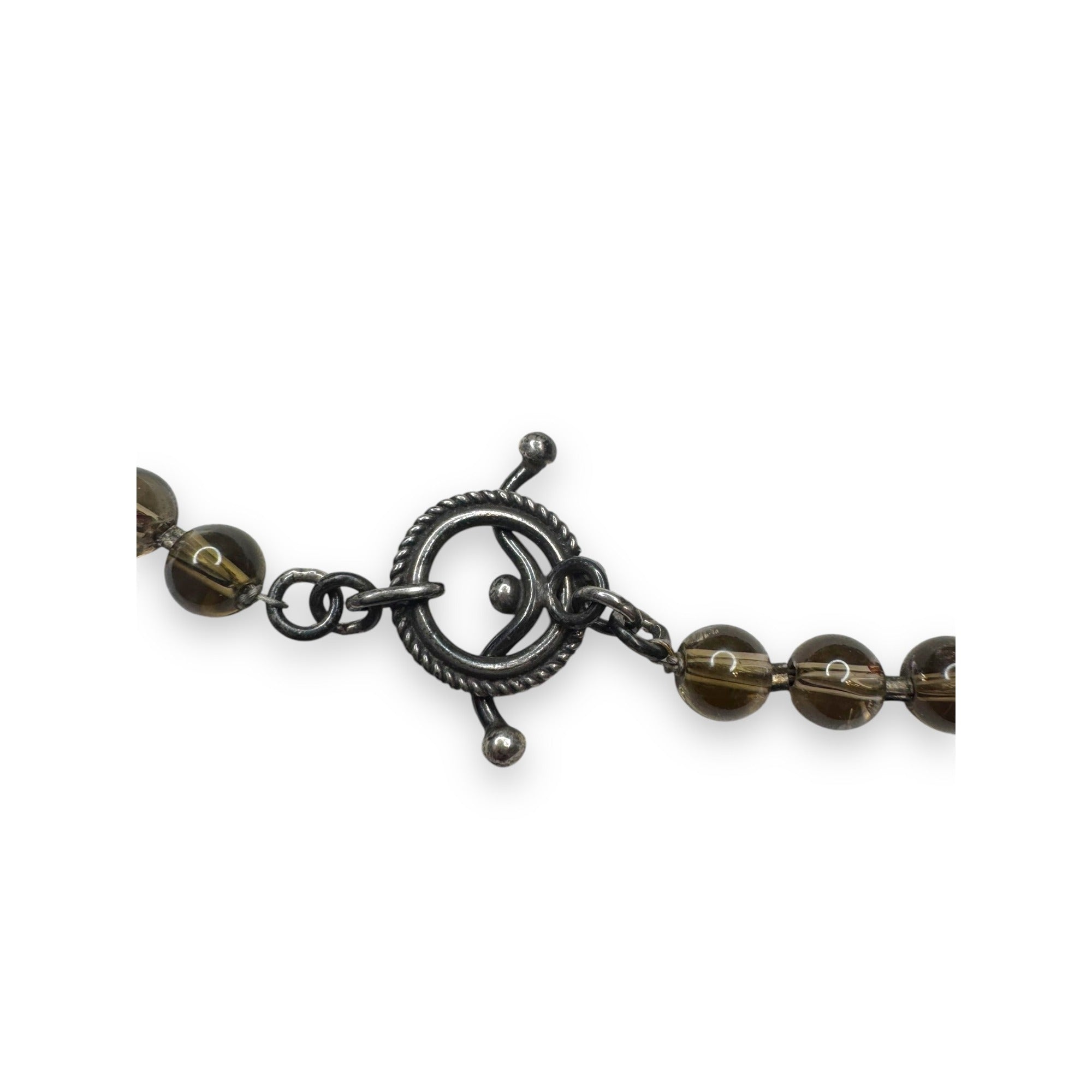 Smoky Quartz Pendant Necklace 17" With Sterling Silver Toggle Clasp & Mother Of Pearl Goddess Face