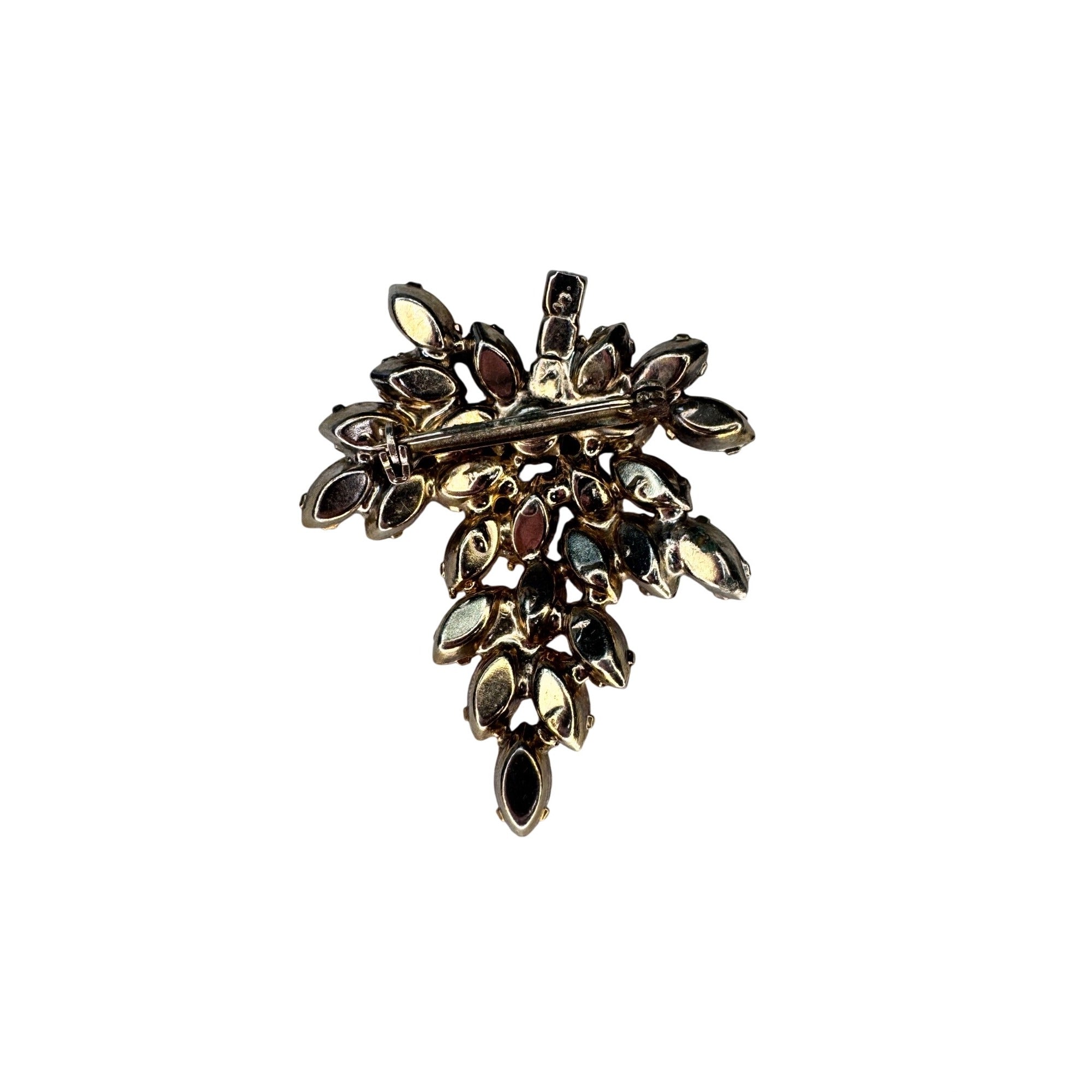 Red Cut Crystal  Cluster Brooch Gold Tone Prong Set 1960s Vintage