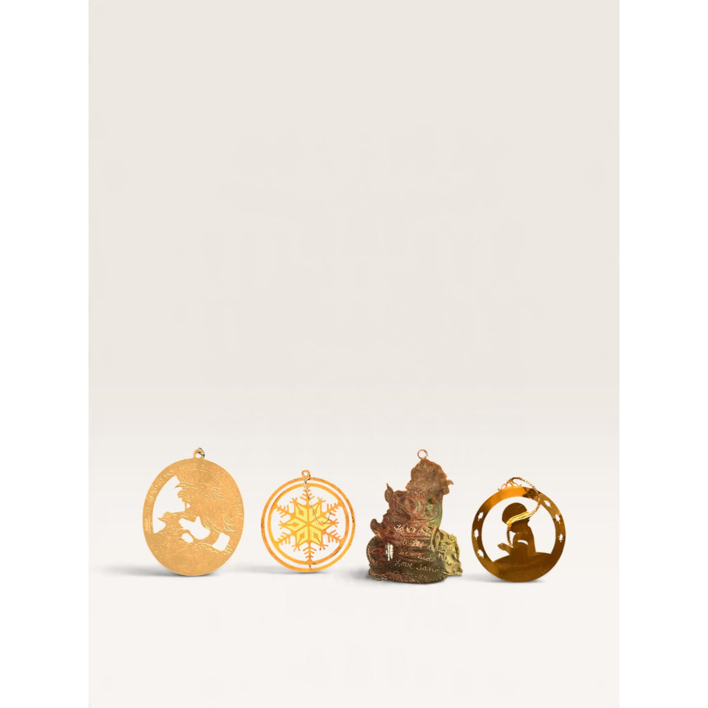 Lillian Vernon Gold Tone Metal Christmas Ornaments Set of 4 80s