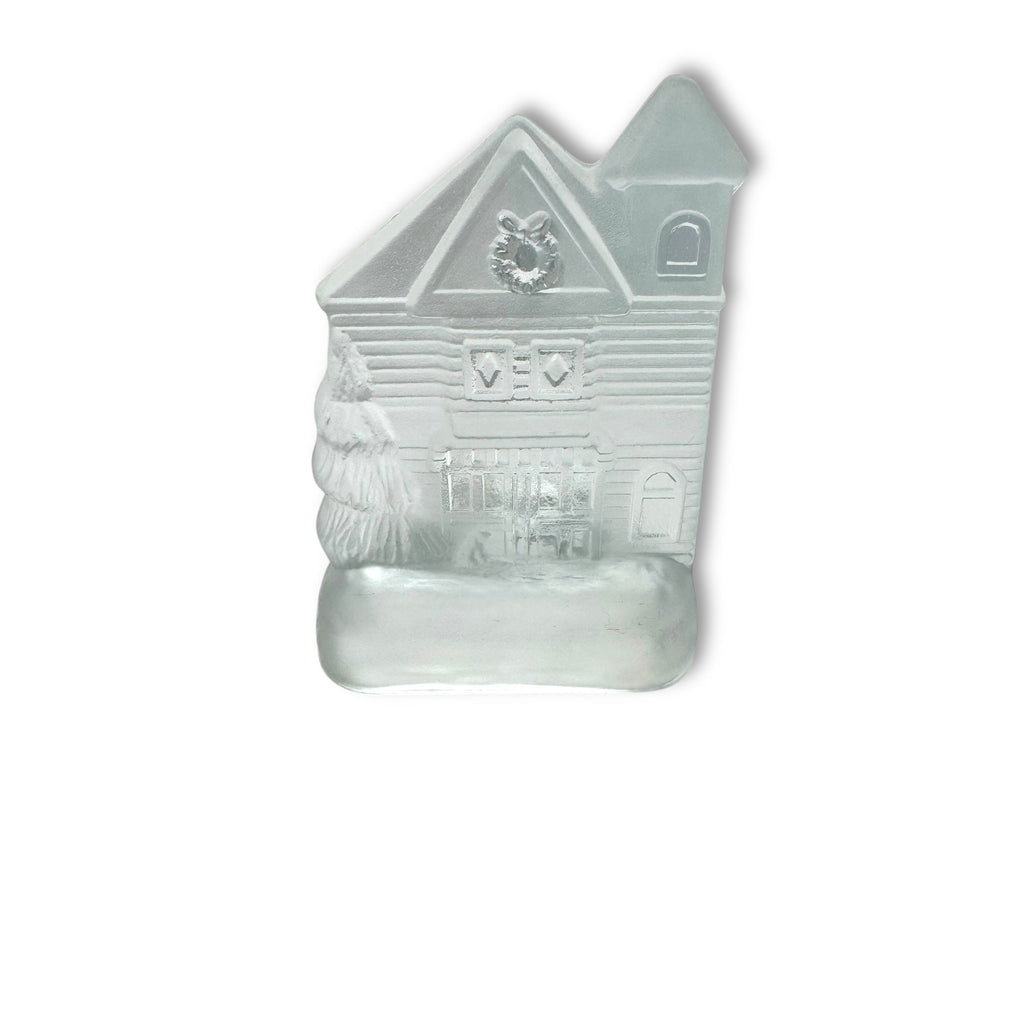 Celebrate The Season Frosted Glass Christmas House Tealight Candle Holder 90s