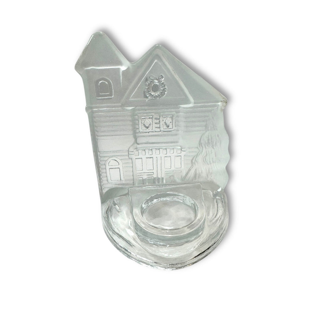 Celebrate The Season Frosted Glass Christmas House Tealight Candle Holder 90s