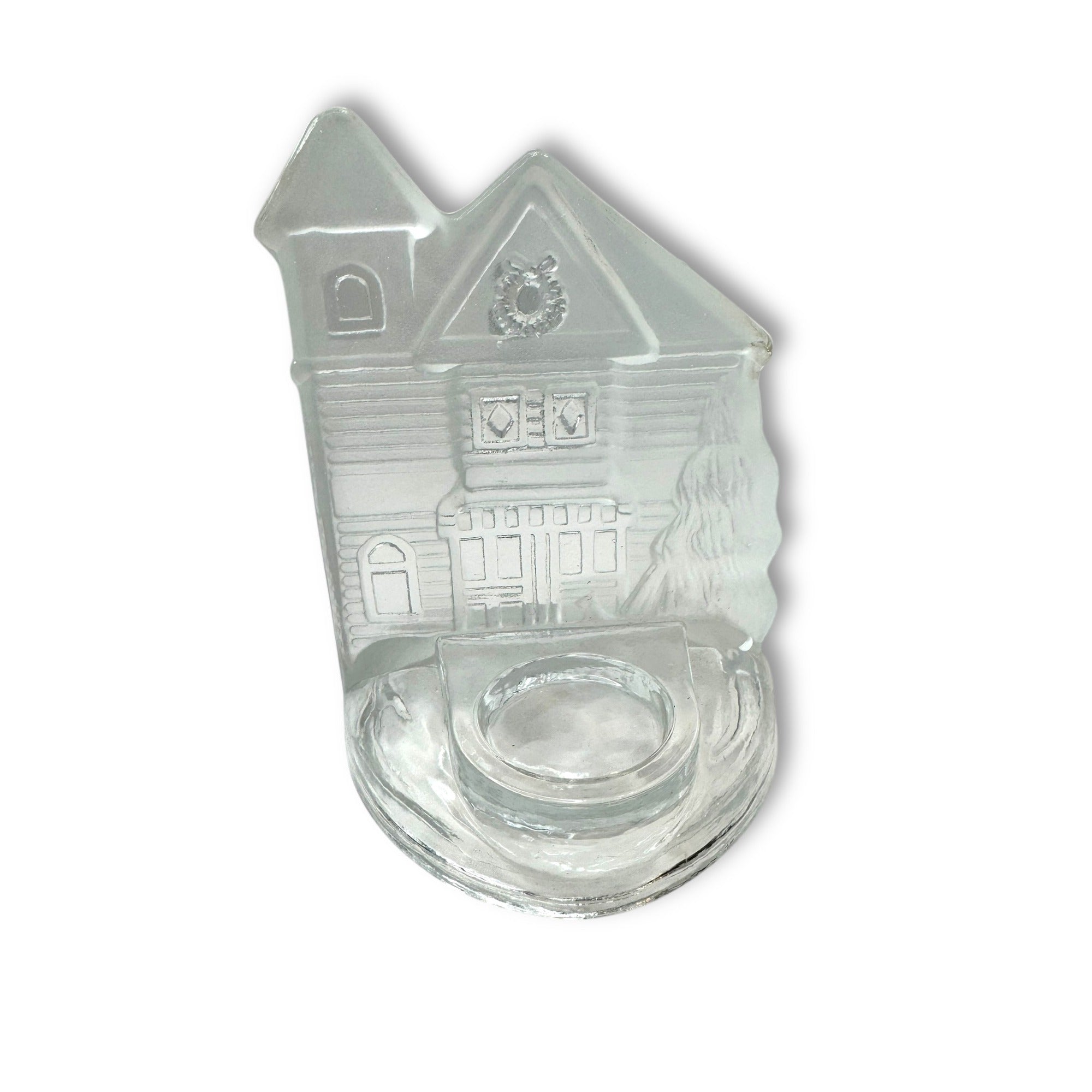 Celebrate The Season Frosted Glass Christmas House Tealight Candle Holder 90s