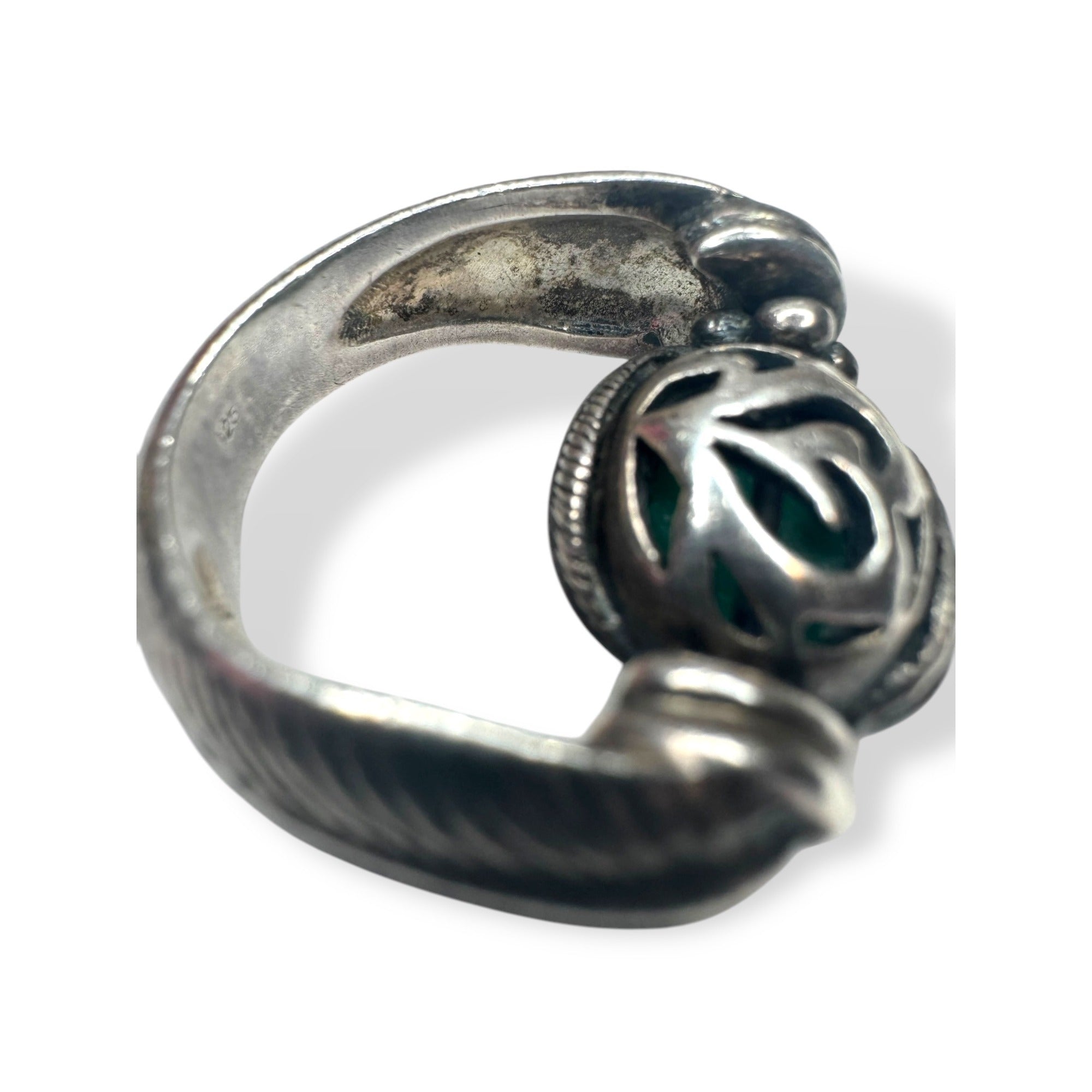 Vintage Sterling Silver Green Tourmaline Reversible Spinning Ring Handcrafted