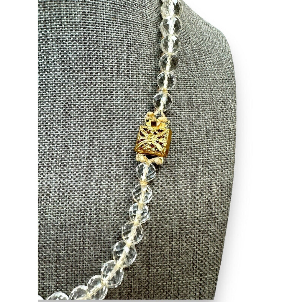 Art Deco Faceted Crystal Box Clasp Necklace 17.5”