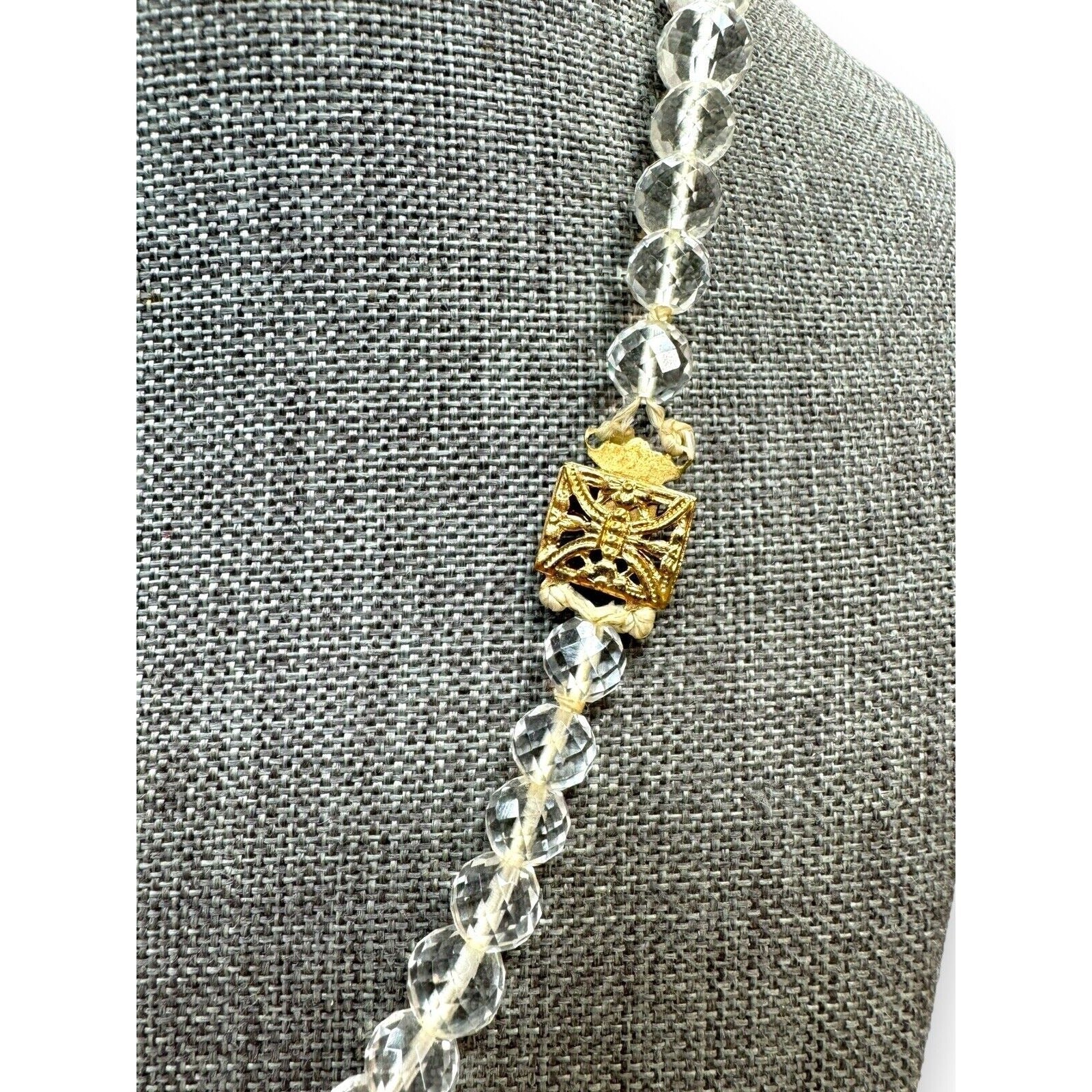 Art Deco Faceted Crystal Box Clasp Necklace 17.5”