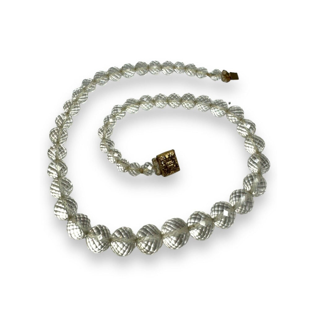 Art Deco Faceted Crystal Box Clasp Necklace 17.5”