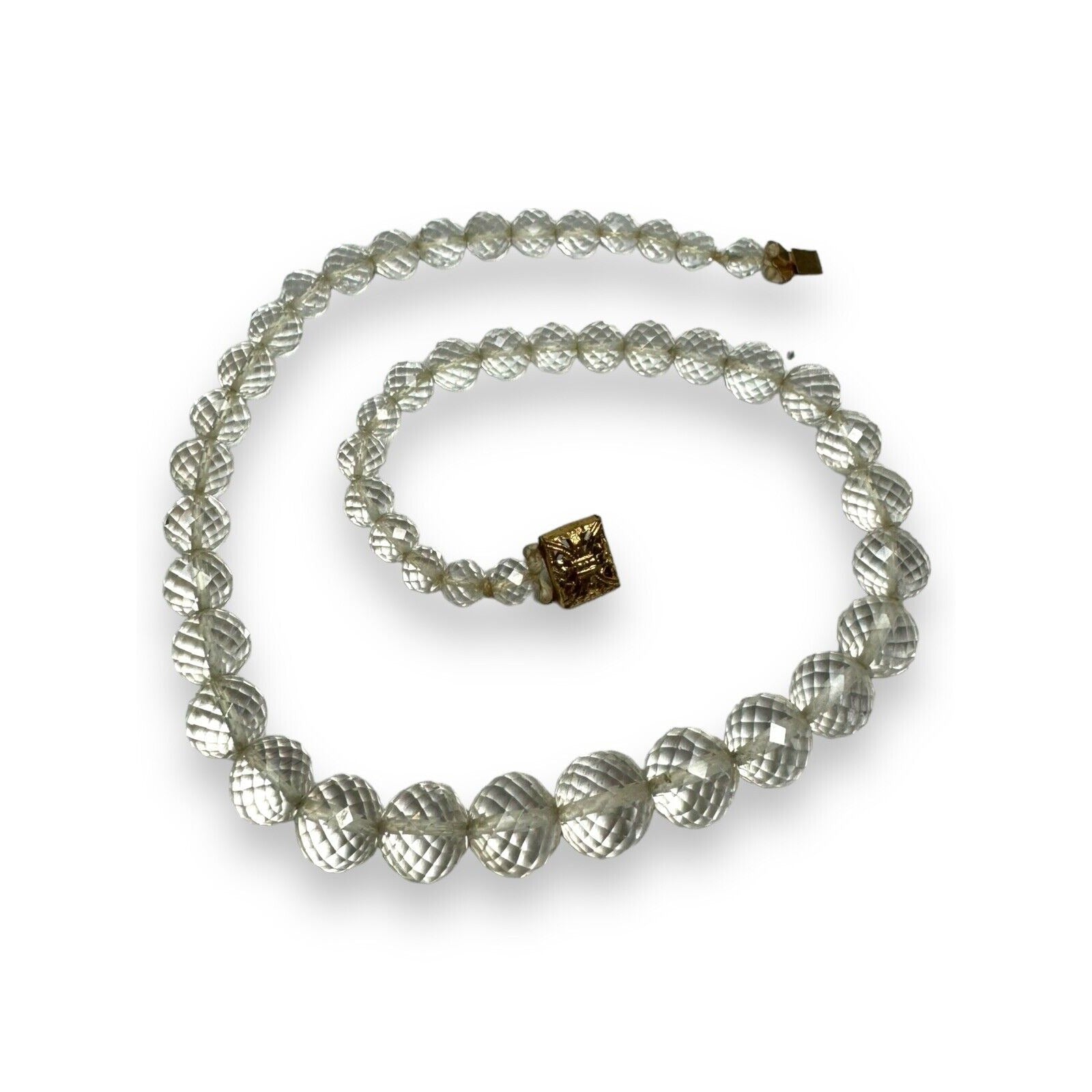 Art Deco Faceted Crystal Box Clasp Necklace 17.5”