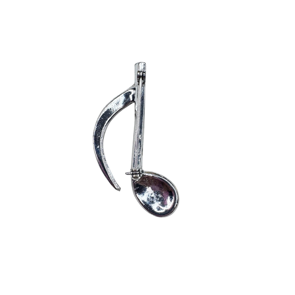 Unsigned Crystal Musical Note Brooch Silver Tone Rhinestone Treble 1950s Vintage