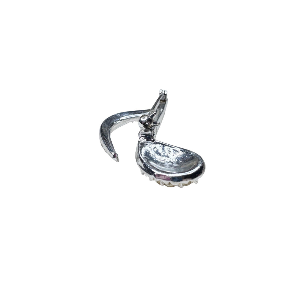 Unsigned Crystal Musical Note Brooch Silver Tone Rhinestone Treble 1950s Vintage