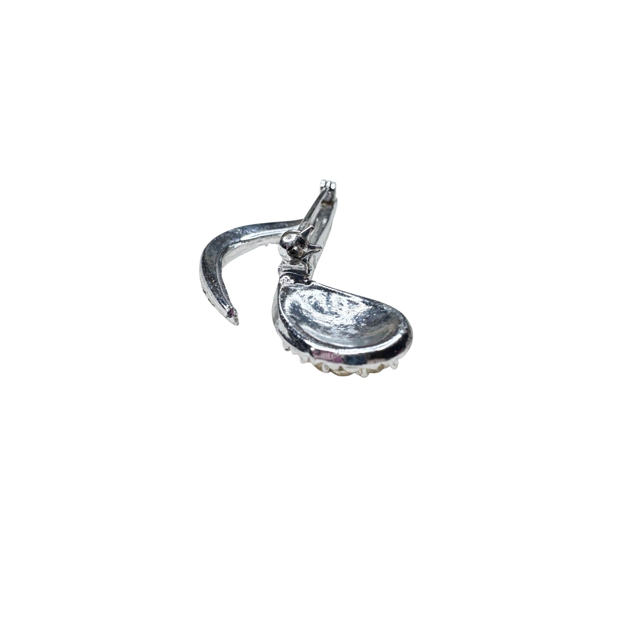 Unsigned Crystal Musical Note Brooch Silver Tone Rhinestone Treble 1950s Vintage