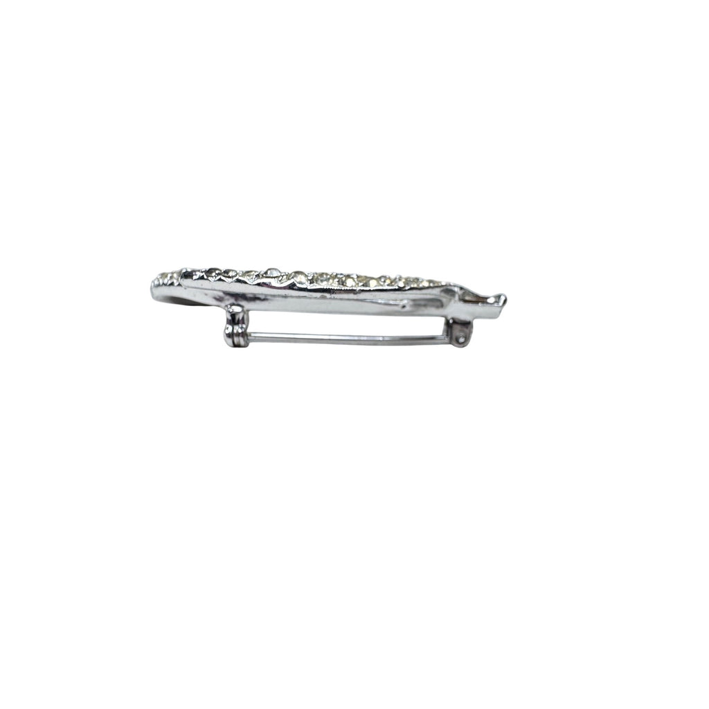 Unsigned Crystal Musical Note Brooch Silver Tone Rhinestone Treble 1950s Vintage