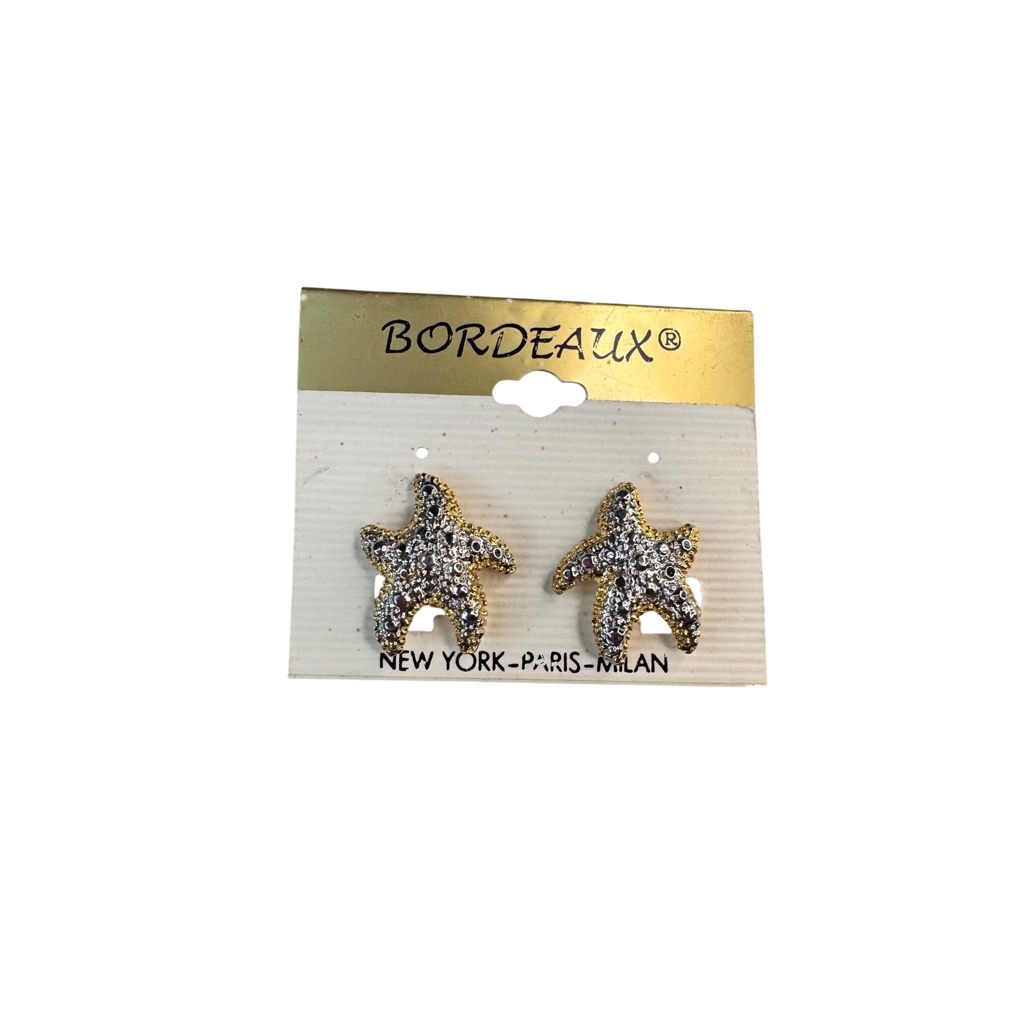 Vintage Bordeaux Starfish Clip Earrings Two Tone Original Card