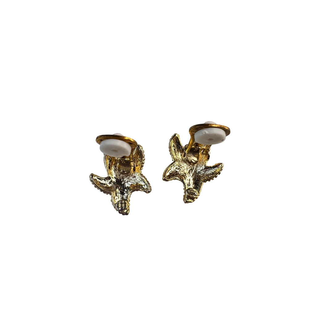 Vintage Bordeaux Starfish Clip Earrings Two Tone Original Card