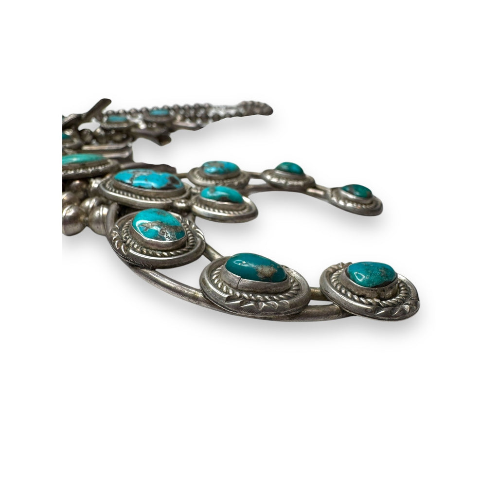 Old Pawn Navajo Sterling Turquoise Squash Blossom Necklace 26" 185g Vintage