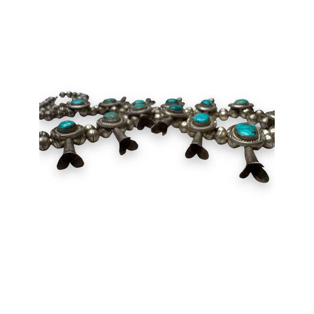 Old Pawn Navajo Sterling Turquoise Squash Blossom Necklace 26" 185g Vintage