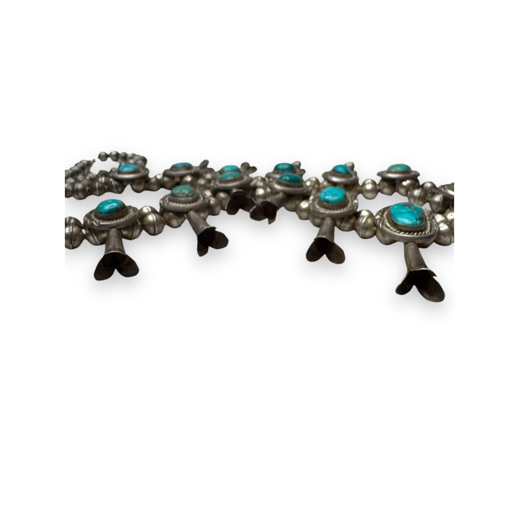 Old Pawn Navajo Sterling Turquoise Squash Blossom Necklace 26" 185g Vintage