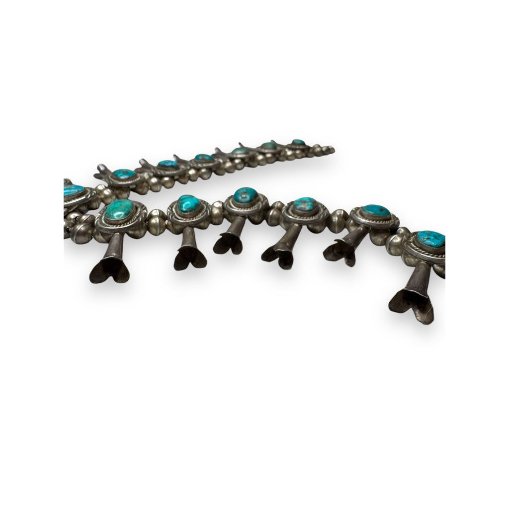 Old Pawn Navajo Sterling Turquoise Squash Blossom Necklace 26" 185g Vintage