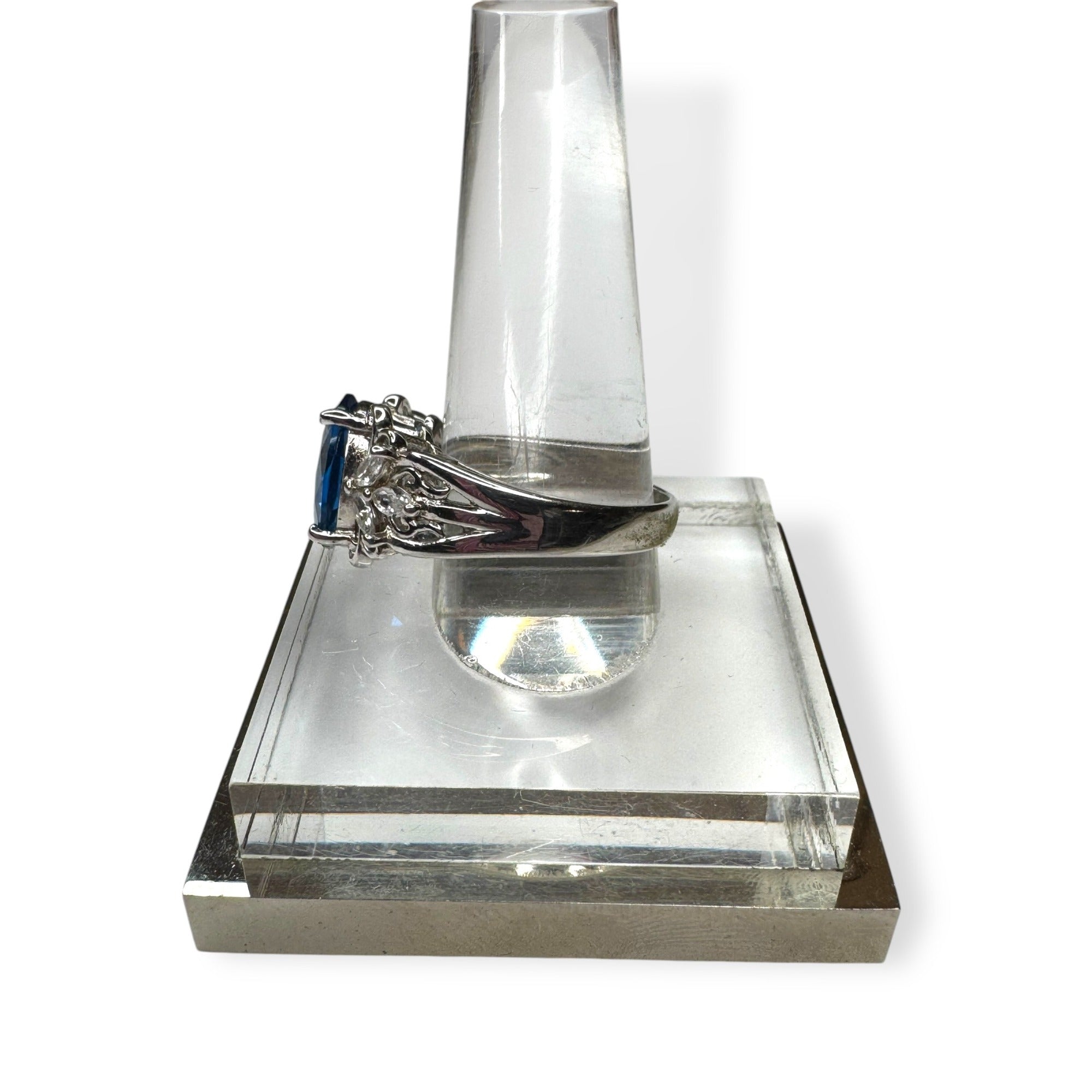 DK Sterling Silver Ring Swiss Blue Topaz White Spinel Size 9