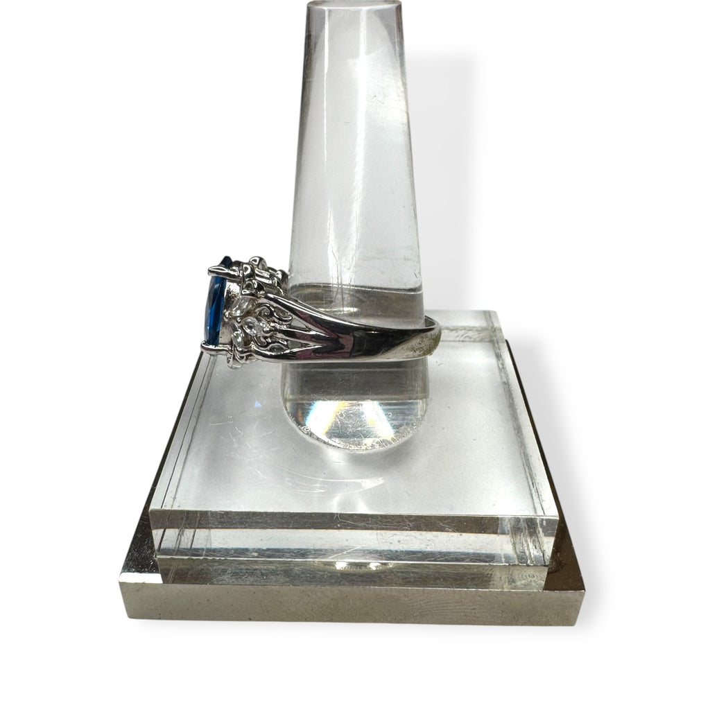 DK Sterling Silver Ring Swiss Blue Topaz White Spinel Size 9