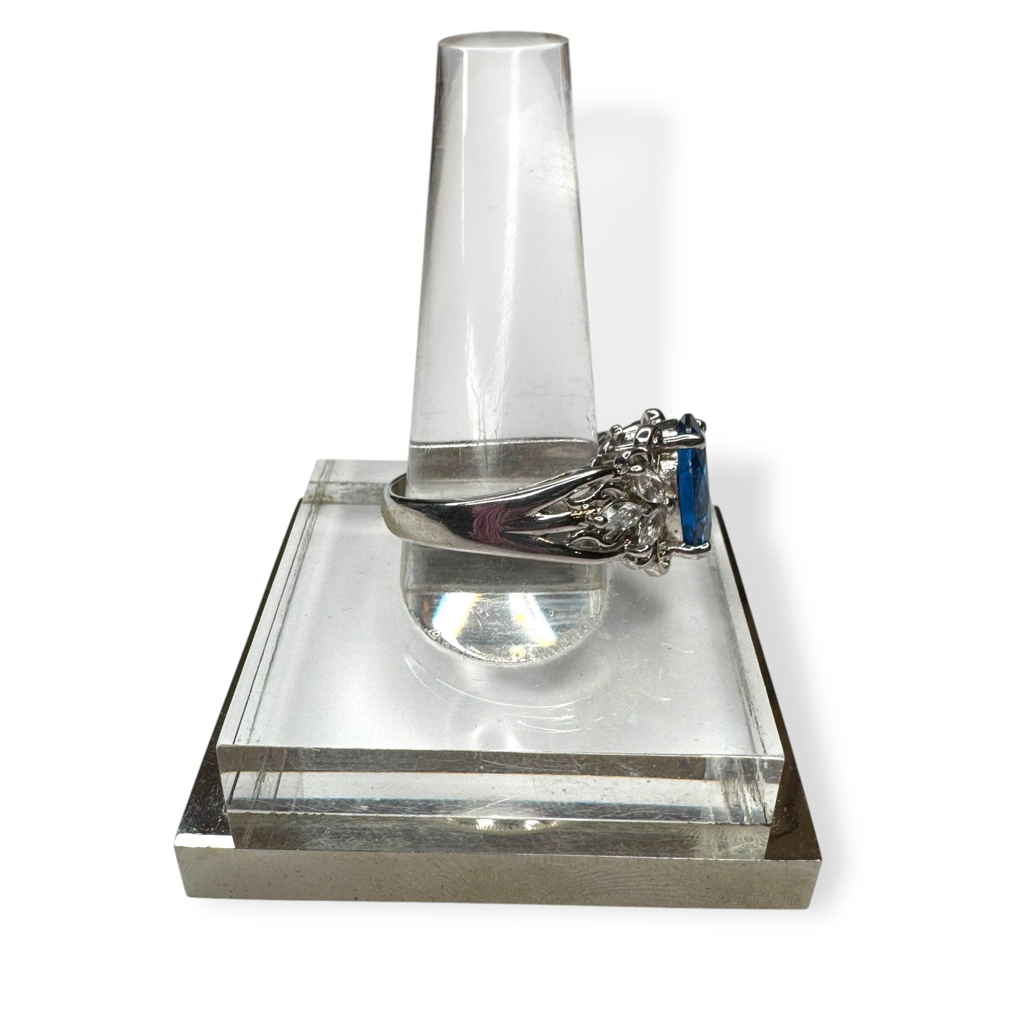DK Sterling Silver Ring Swiss Blue Topaz White Spinel Size 9