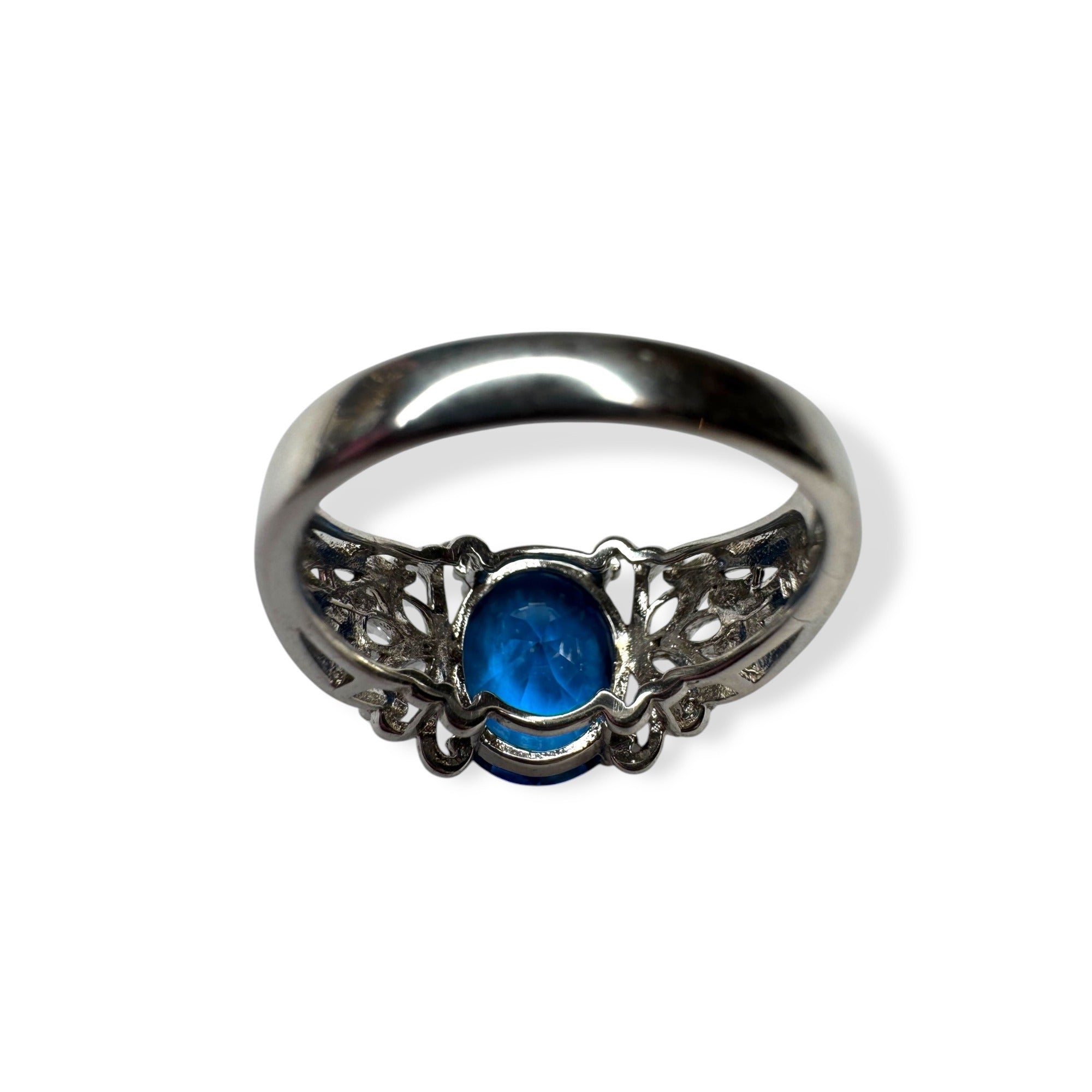 DK Sterling Silver Ring Swiss Blue Topaz White Spinel Size 9