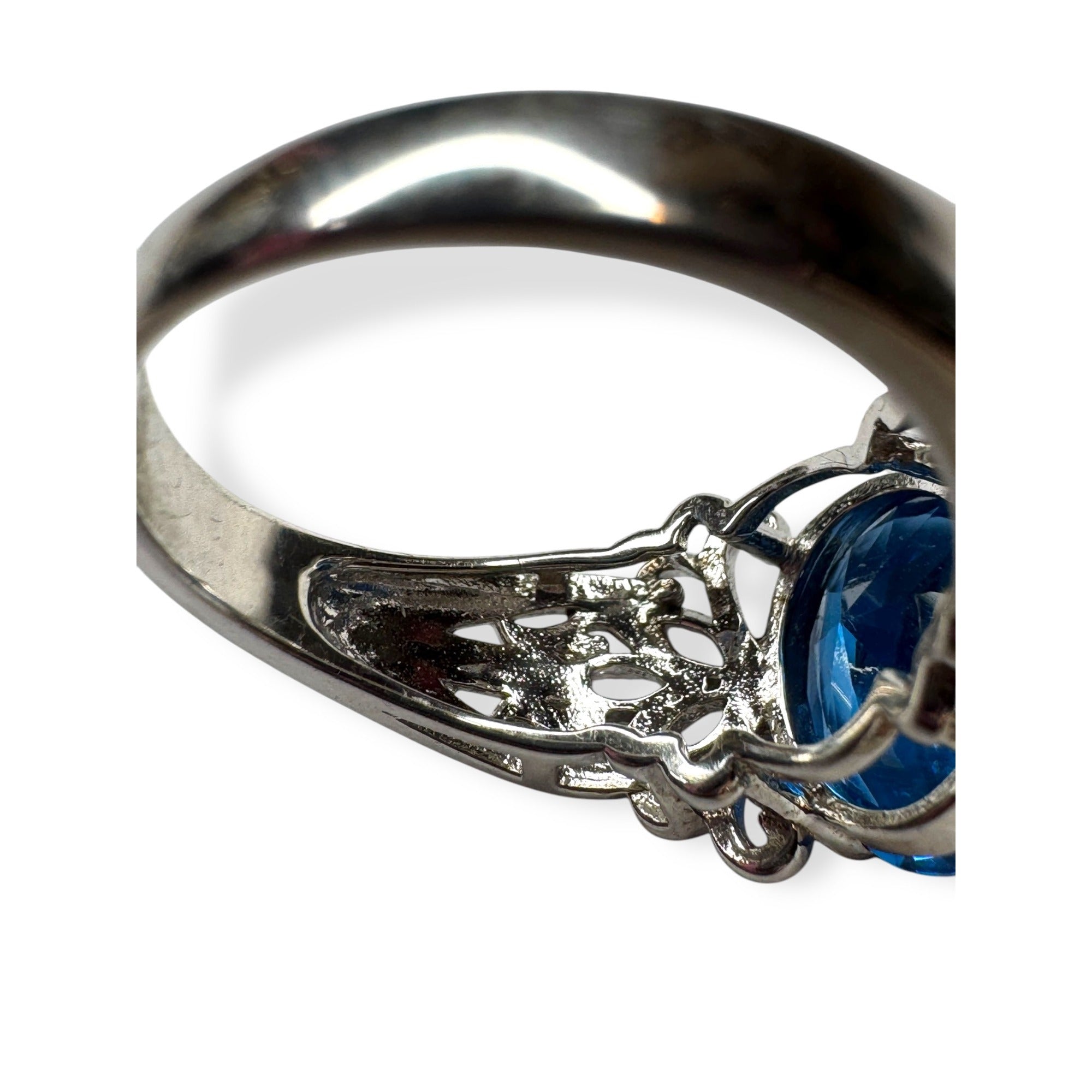 DK Sterling Silver Ring Swiss Blue Topaz White Spinel Size 9