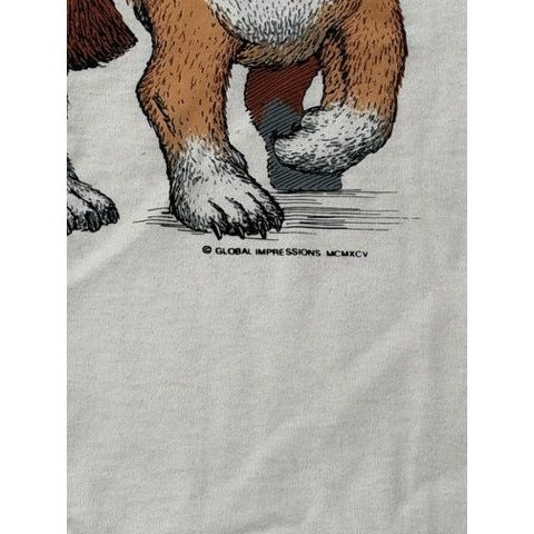 Hanes Men's L Shirt White Dogs Santa Hats Graphic Single Stitch 1995 VIntage
