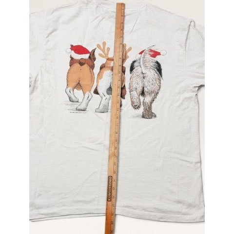 Hanes Men's L Shirt White Dogs Santa Hats Graphic Single Stitch 1995 VIntage