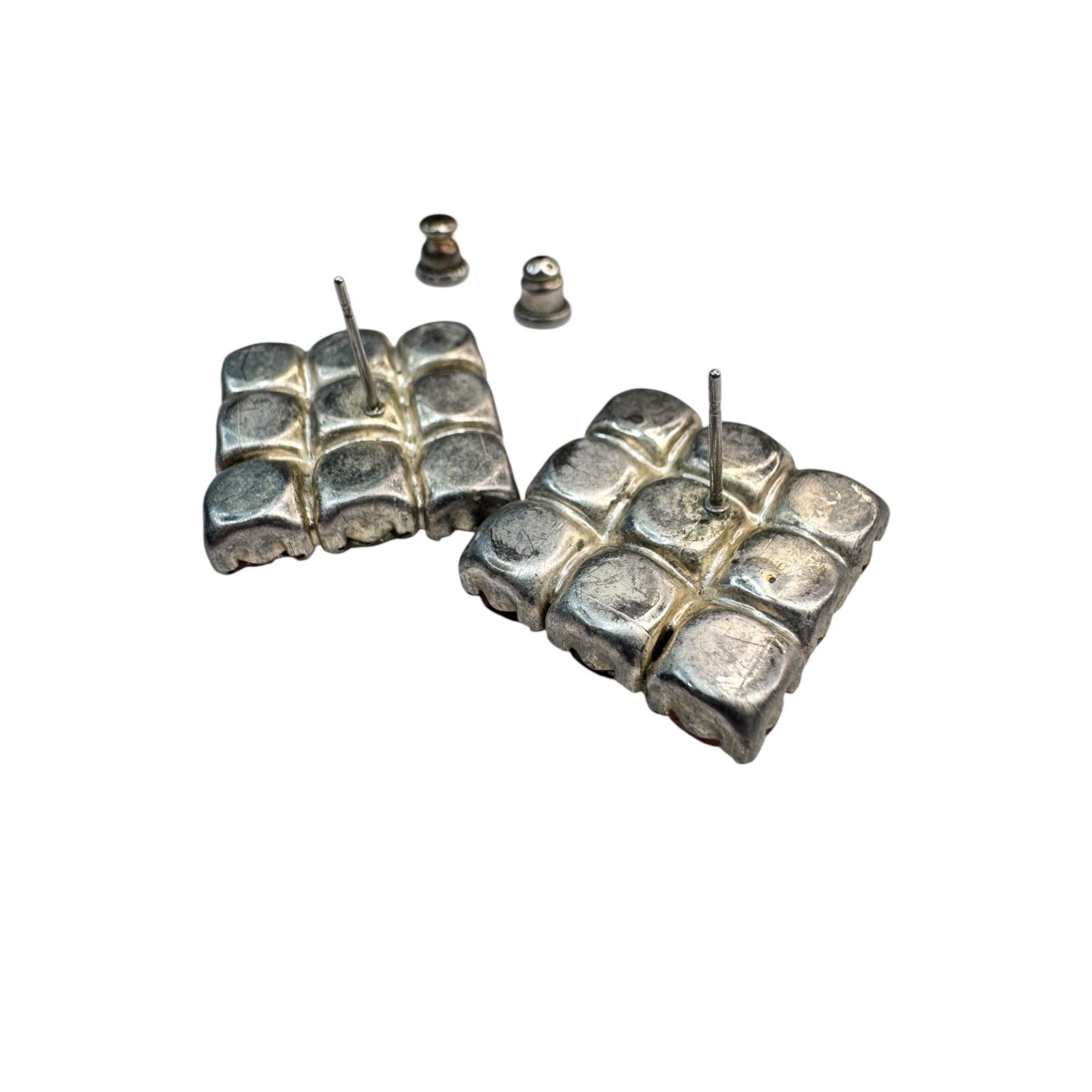 silver tone prong set pink crystal pierced post earrings