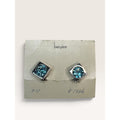 Bergere Aqua Blue Crystal Rhinestone Square Clip On Earrings Original Card
