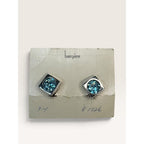 Bergere Aqua Blue Crystal Rhinestone Square Clip On Earrings Original Card