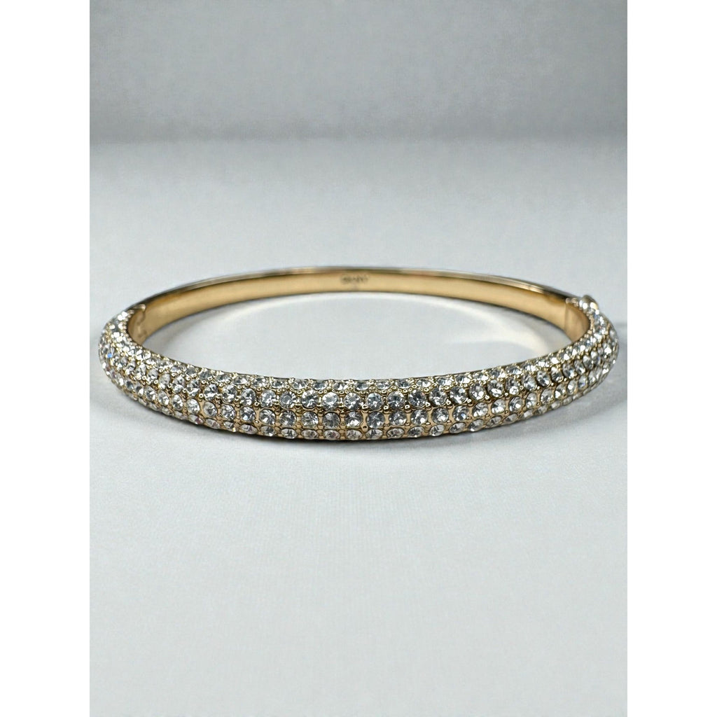 DKNY Donna Karan Crystal Pave Bangle Bracelet Gold Tone Minimalist 2010s