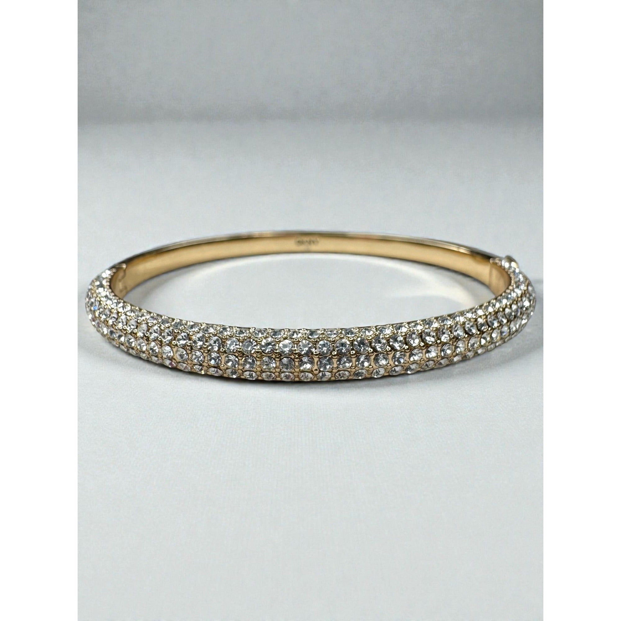 DKNY Donna Karan Crystal Pave Bangle Bracelet Gold Tone Minimalist 2010s