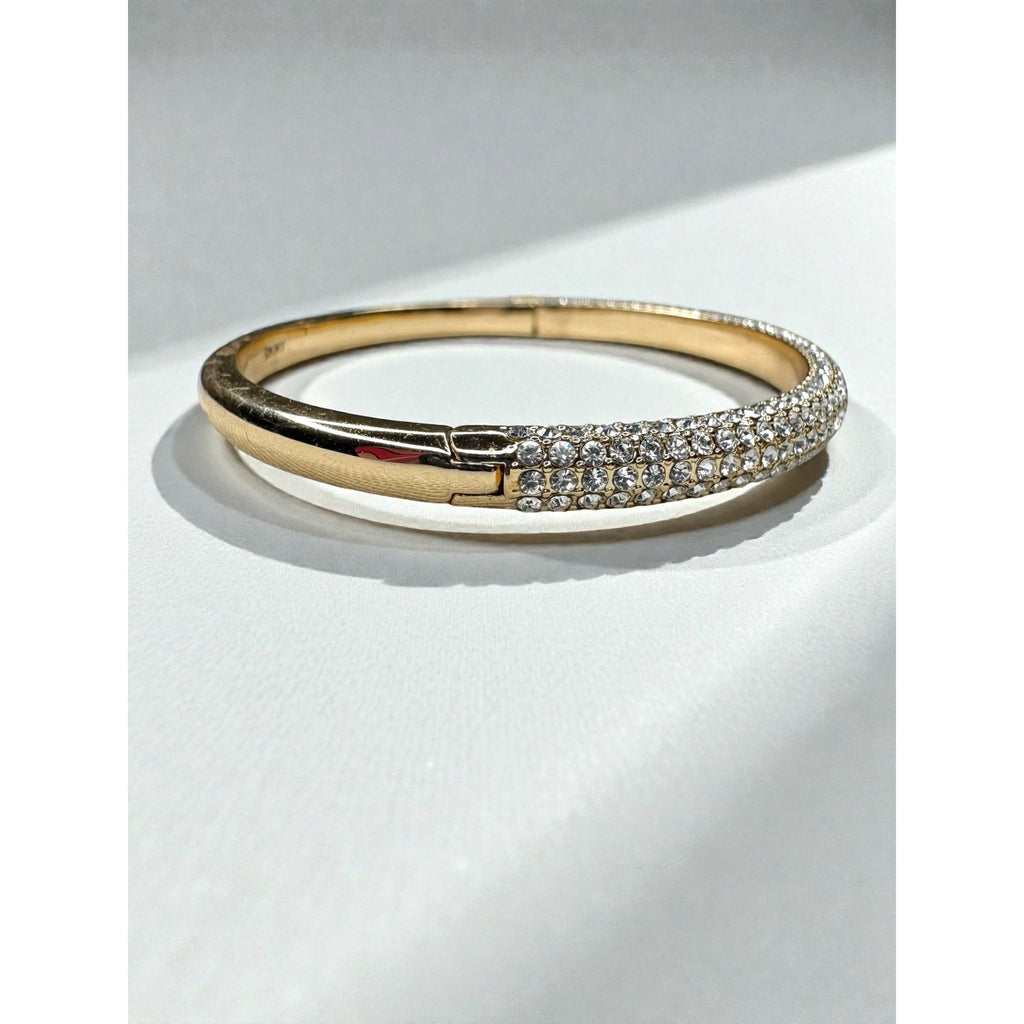 DKNY Donna Karan Crystal Pave Bangle Bracelet Gold Tone Minimalist 2010s