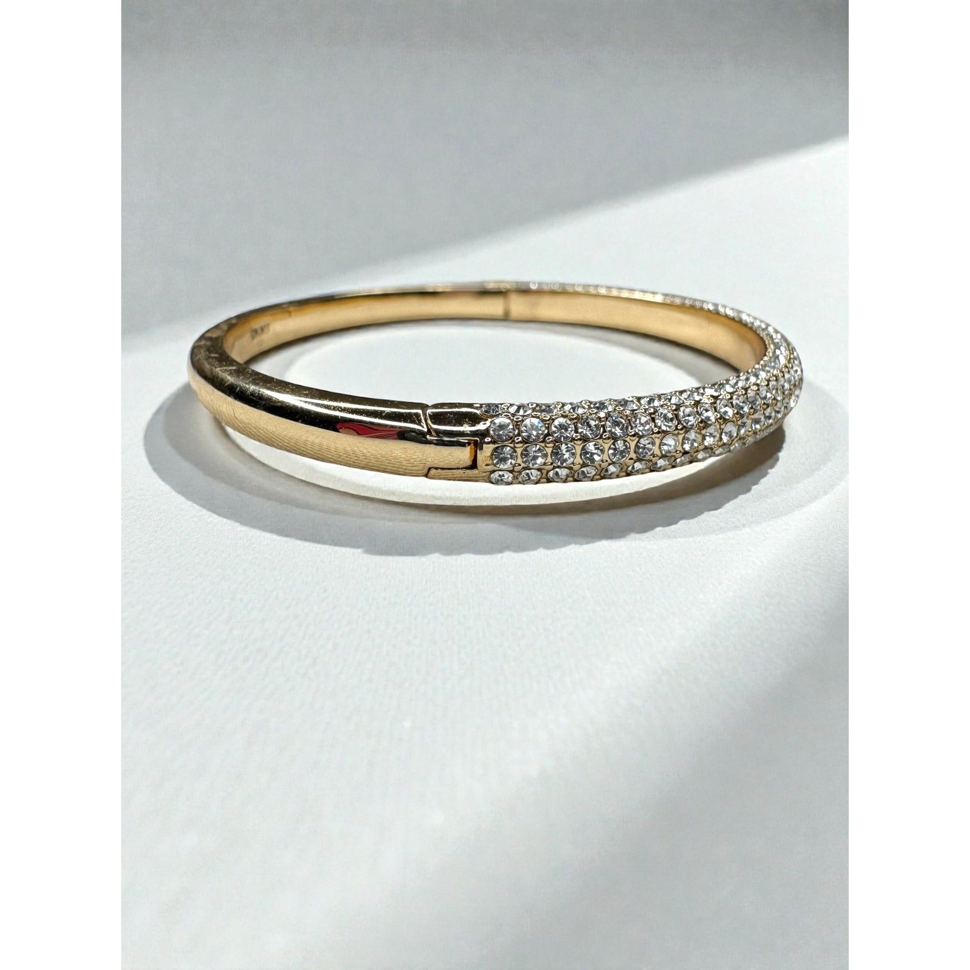 DKNY Donna Karan Crystal Pave Bangle Bracelet Gold Tone Minimalist 2010s