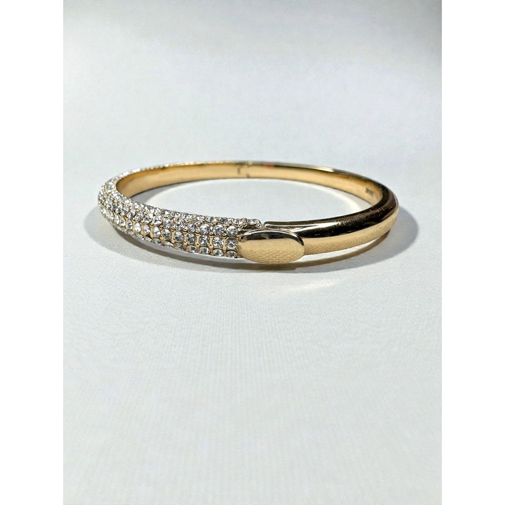 DKNY Donna Karan Crystal Pave Bangle Bracelet Gold Tone Minimalist 2010s
