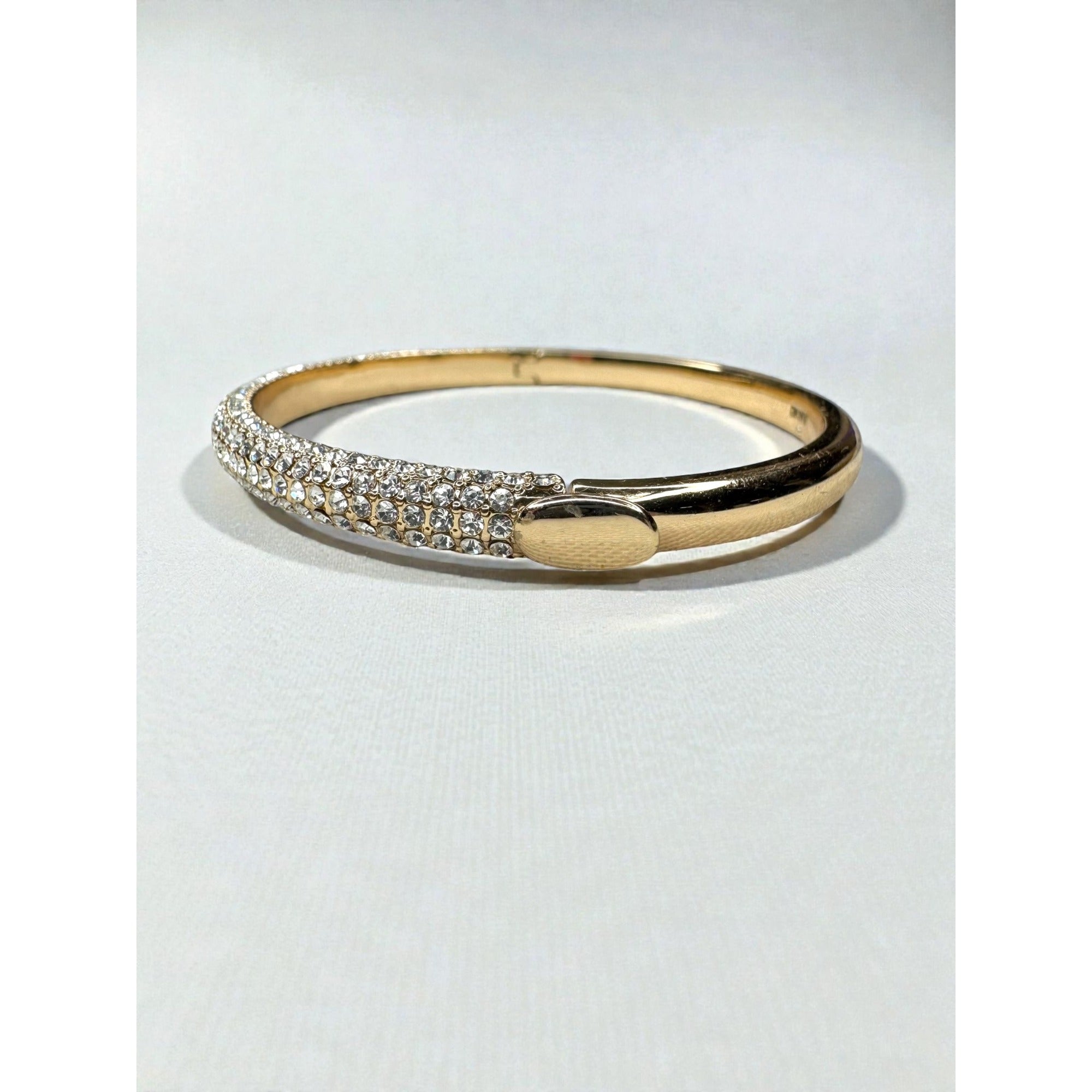 DKNY Donna Karan Crystal Pave Bangle Bracelet Gold Tone Minimalist 2010s