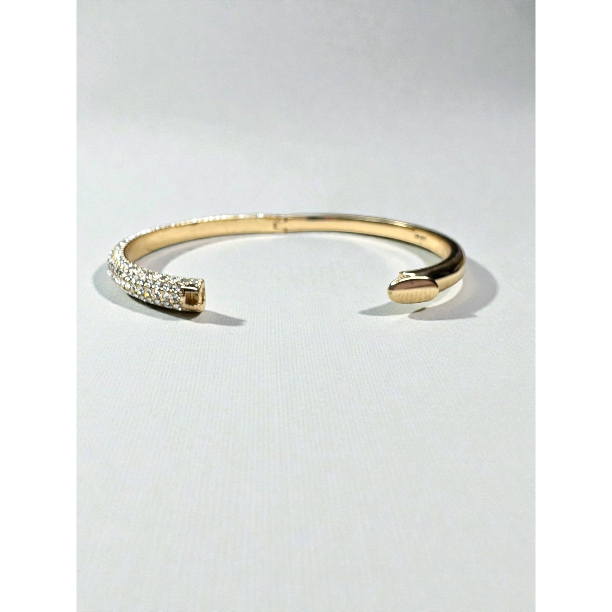 DKNY Donna Karan Crystal Pave Bangle Bracelet Gold Tone Minimalist 2010s