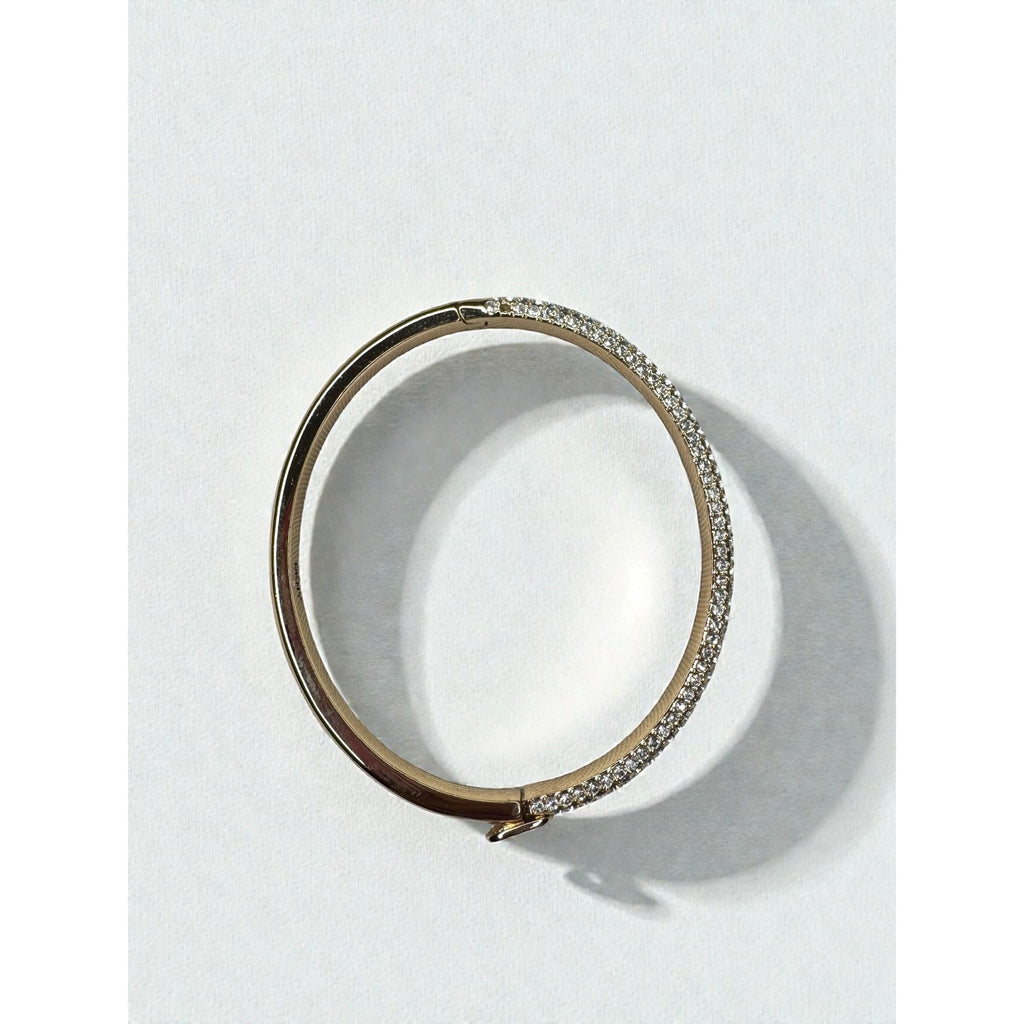 DKNY Donna Karan Crystal Pave Bangle Bracelet Gold Tone Minimalist 2010s