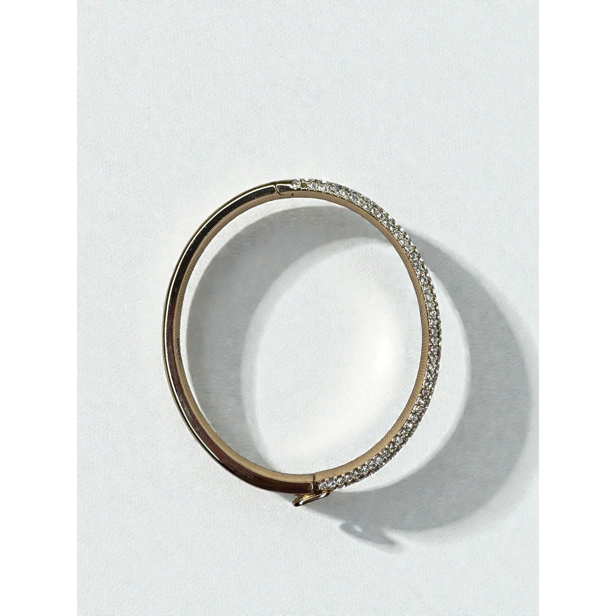 DKNY Donna Karan Crystal Pave Bangle Bracelet Gold Tone Minimalist 2010s