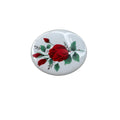 Japan Brooch White Porcelain Red Rose Floral Oval 1960s Vintage