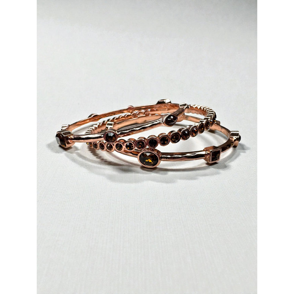 Graziano CN Rose Gold Tone Crystal Bangle Bracelet Set 2000s