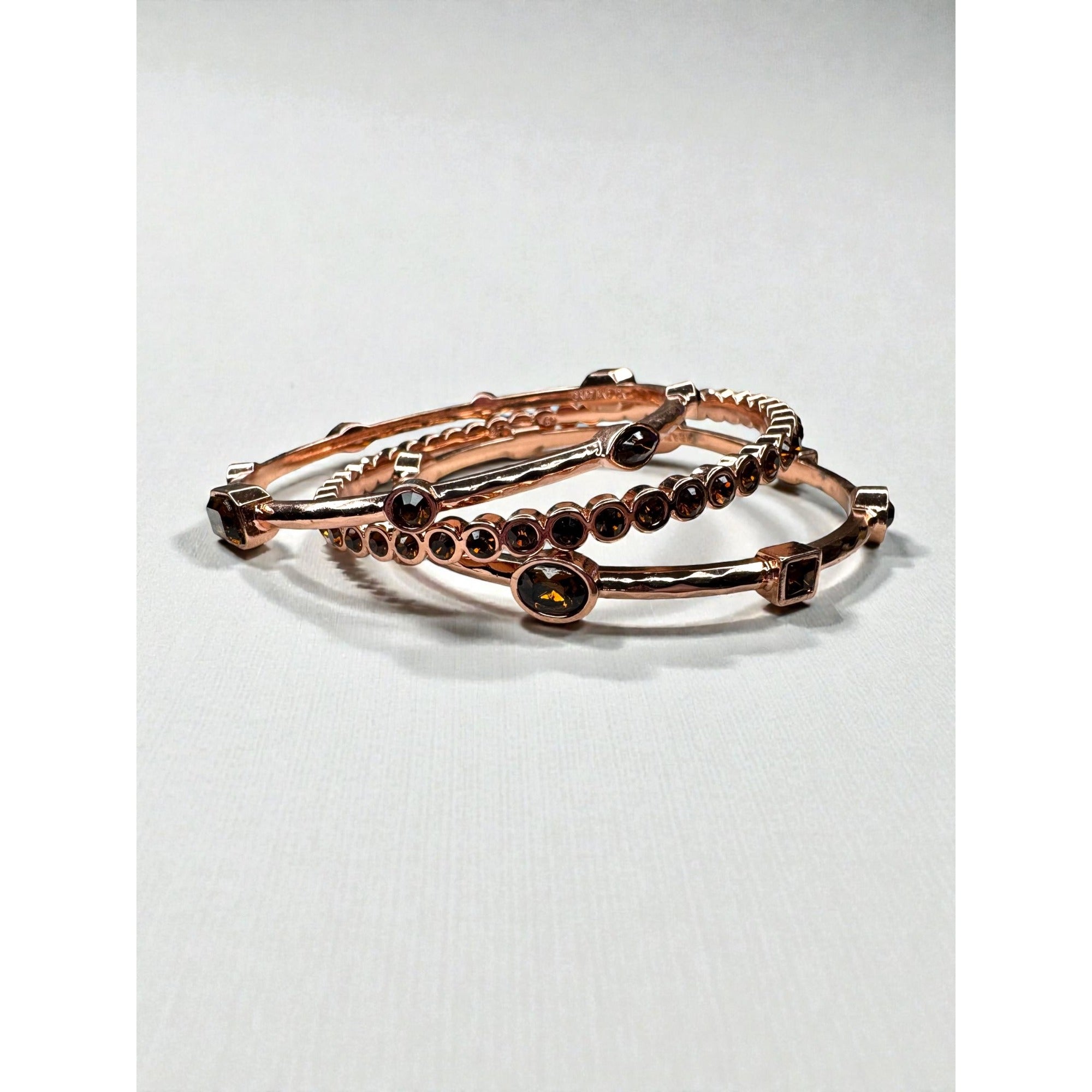 Graziano CN Rose Gold Tone Crystal Bangle Bracelet Set 2000s