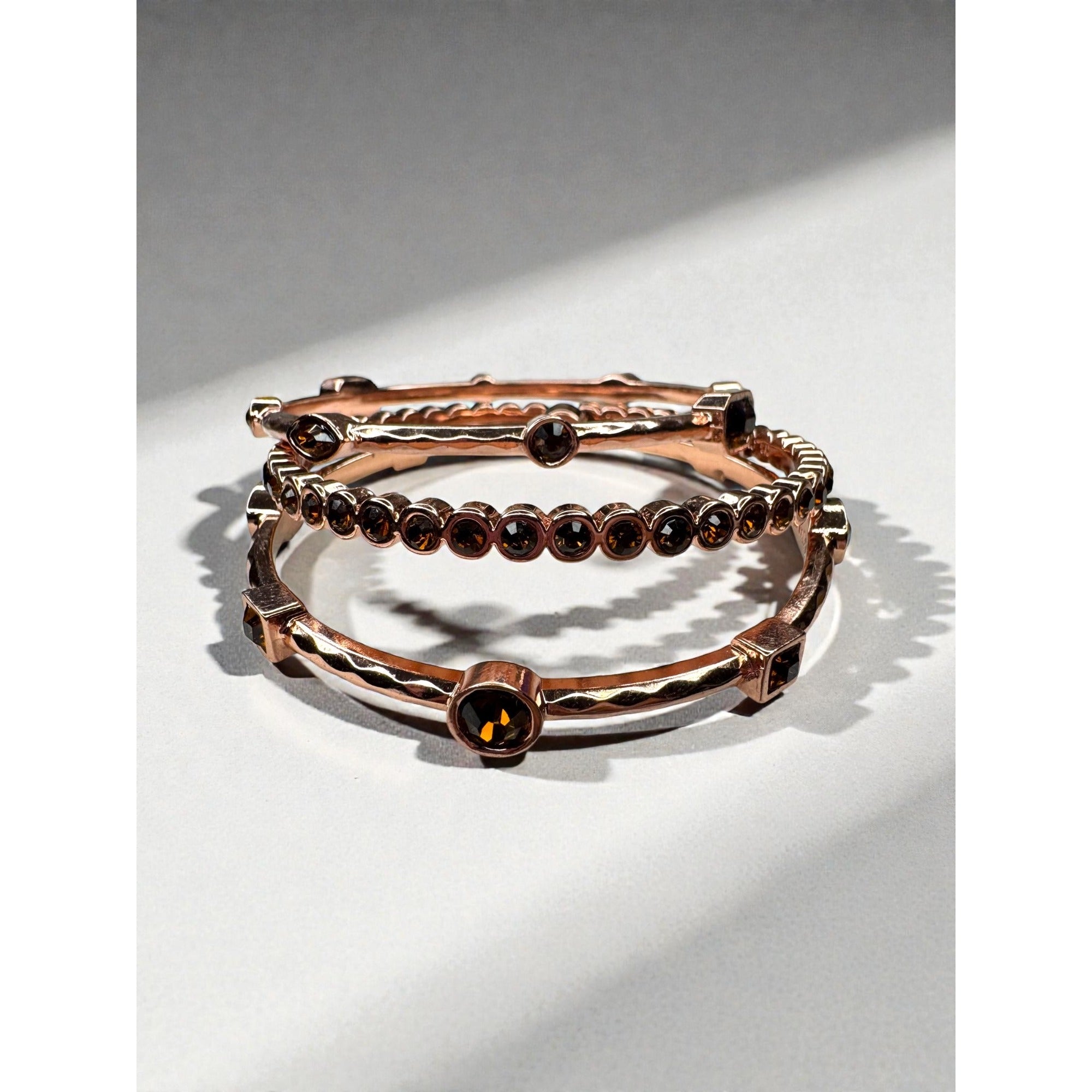 Graziano CN Rose Gold Tone Crystal Bangle Bracelet Set 2000s
