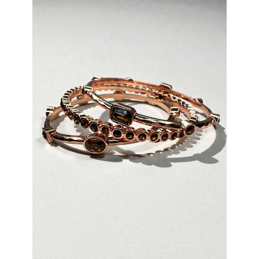 Graziano CN Rose Gold Tone Crystal Bangle Bracelet Set 2000s