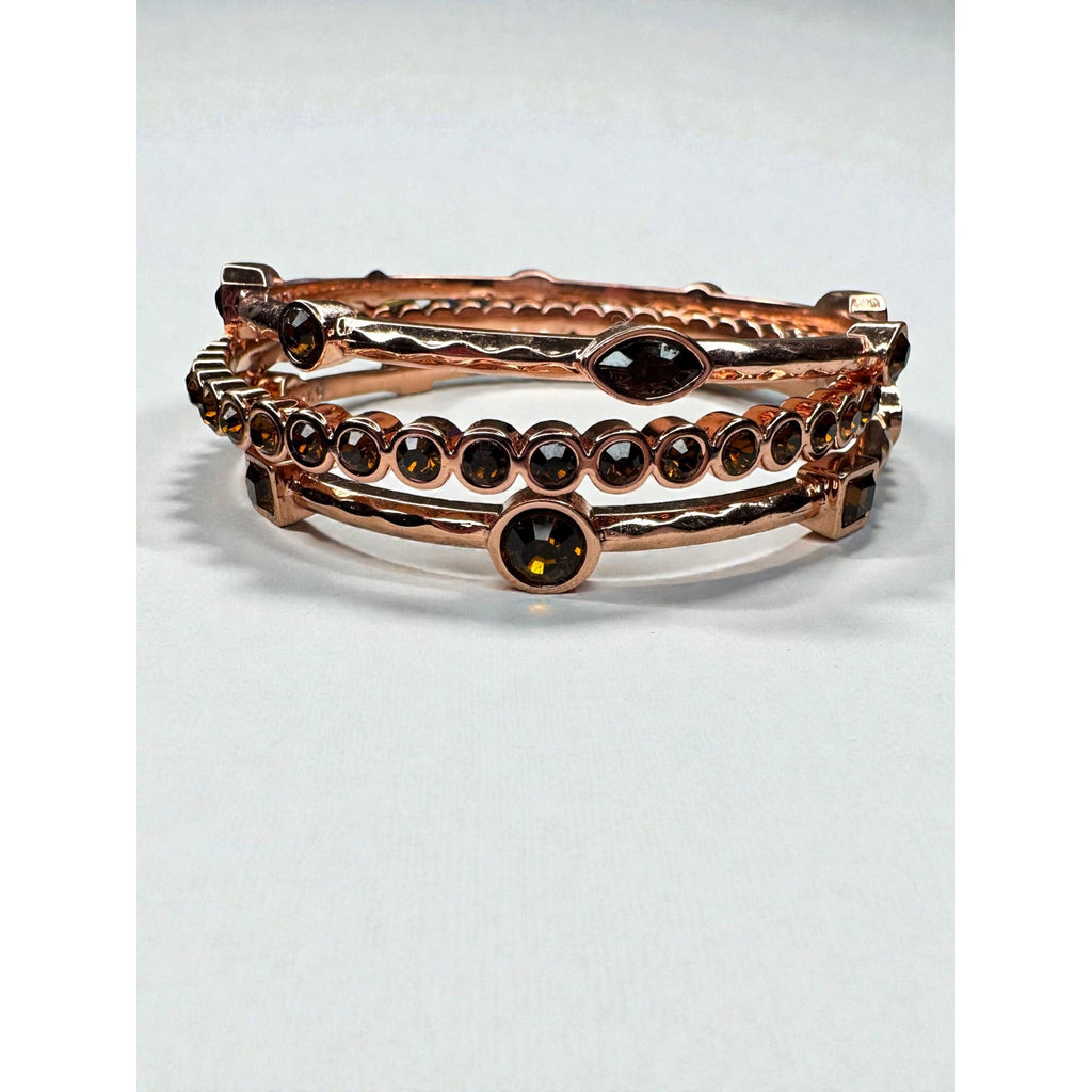 Graziano CN Rose Gold Tone Crystal Bangle Bracelet Set 2000s