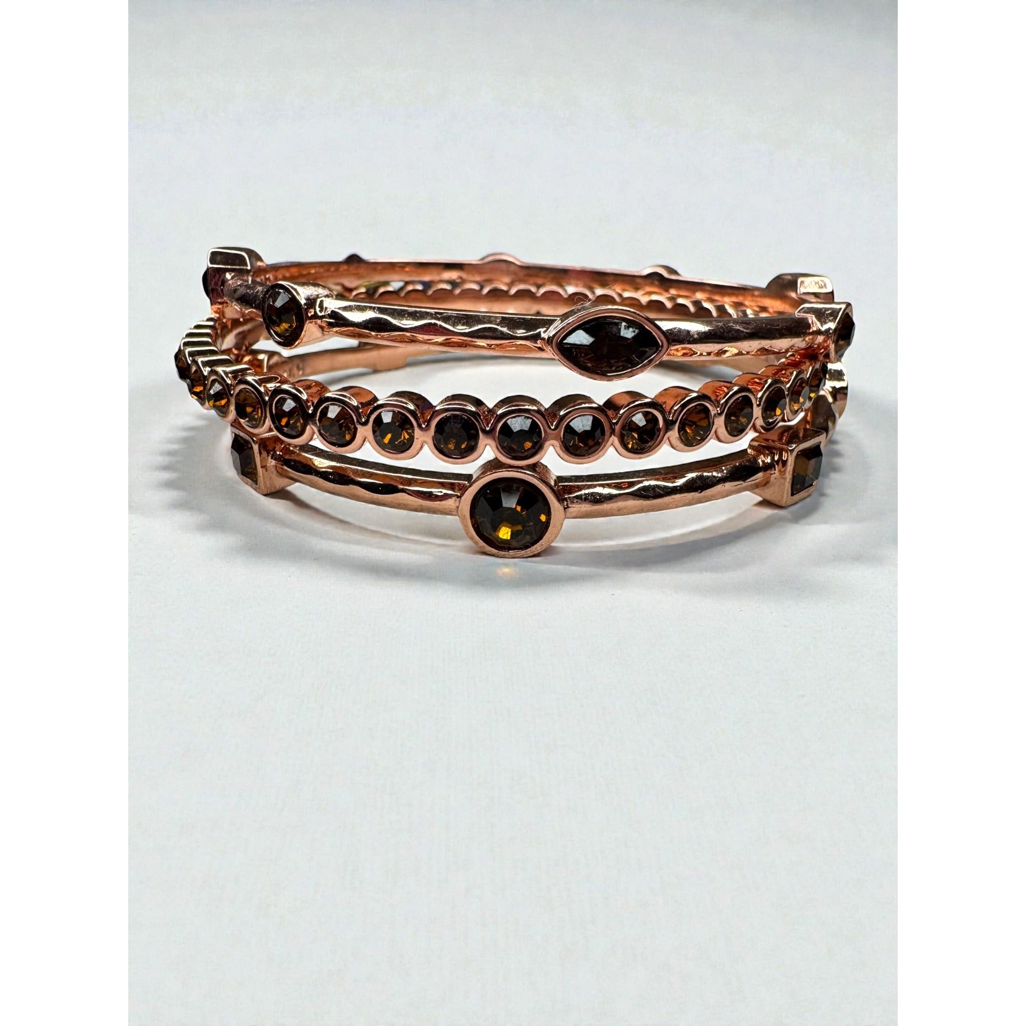 Graziano CN Rose Gold Tone Crystal Bangle Bracelet Set 2000s