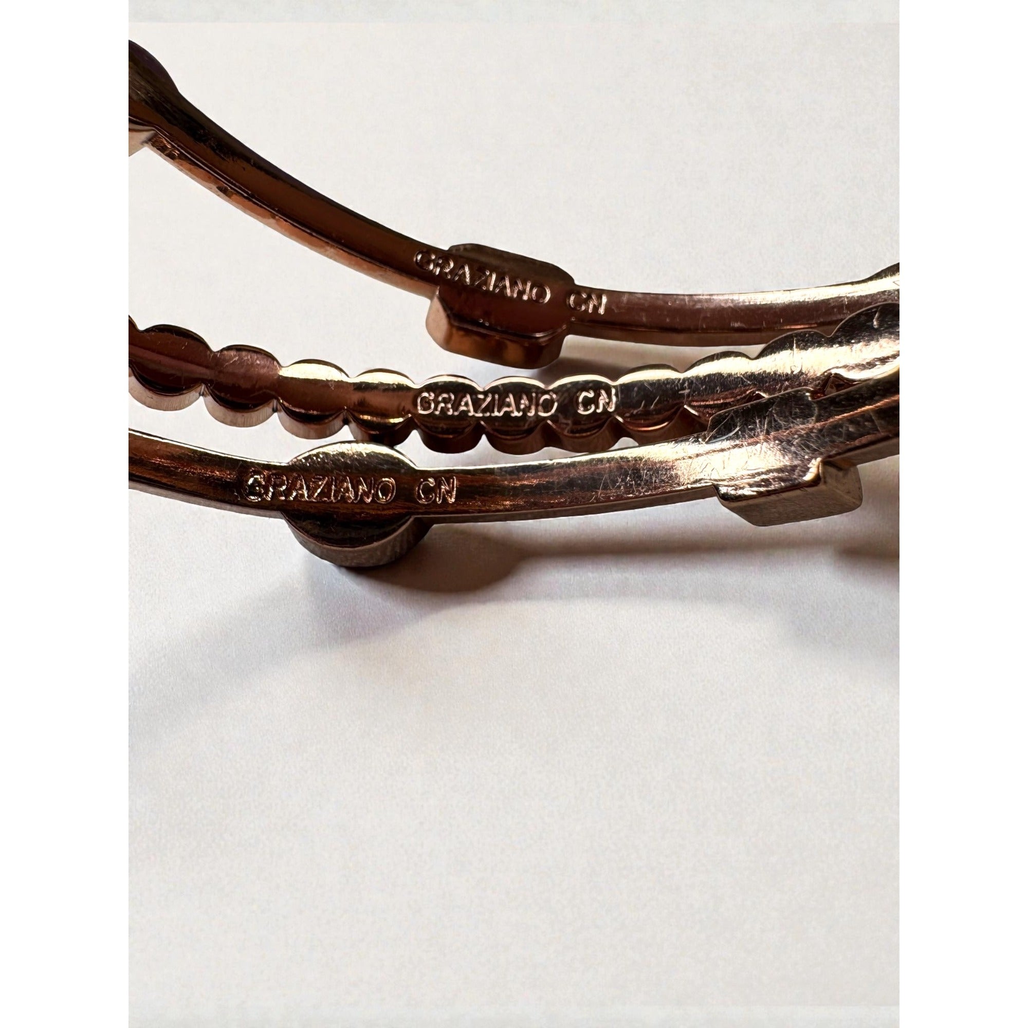 Graziano CN Rose Gold Tone Crystal Bangle Bracelet Set 2000s