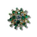 Vintage Gold Tone Brooch Green Clear Aurora Borealis Crystal Stones 2"