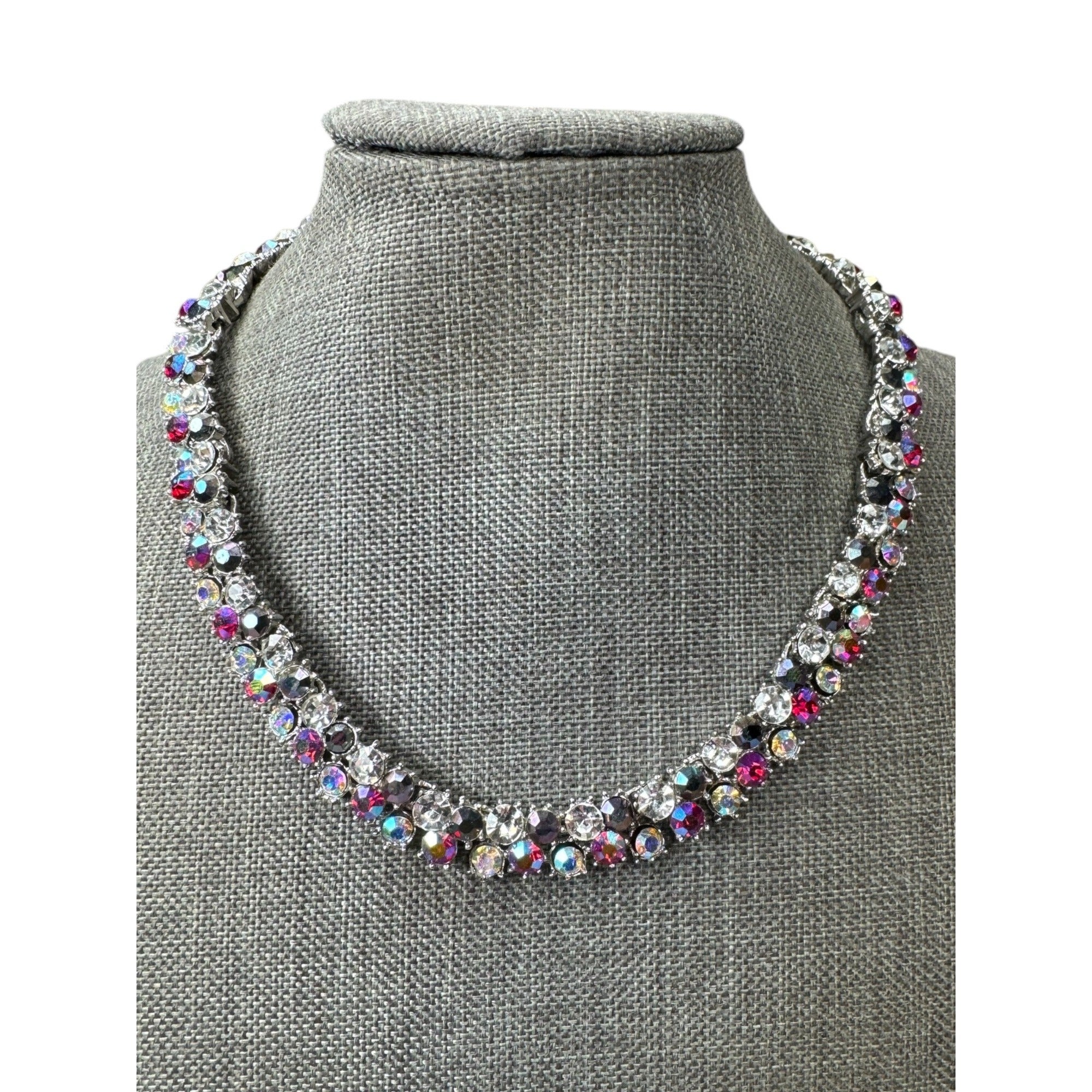 Trifari Choker Necklace Multi-Color Crystals Hook Closure 13"-15" Vintage
